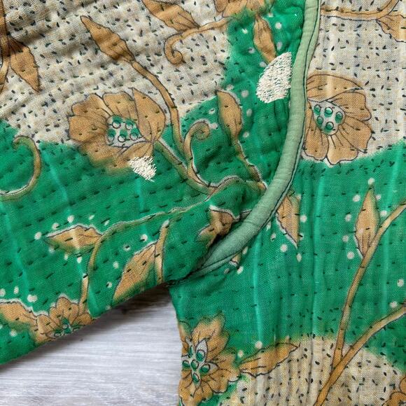 Rapsodia Green Floral Kantha Quilt Jacket Boho Patchwork Handmade Style S/M - Picture 4 of 9